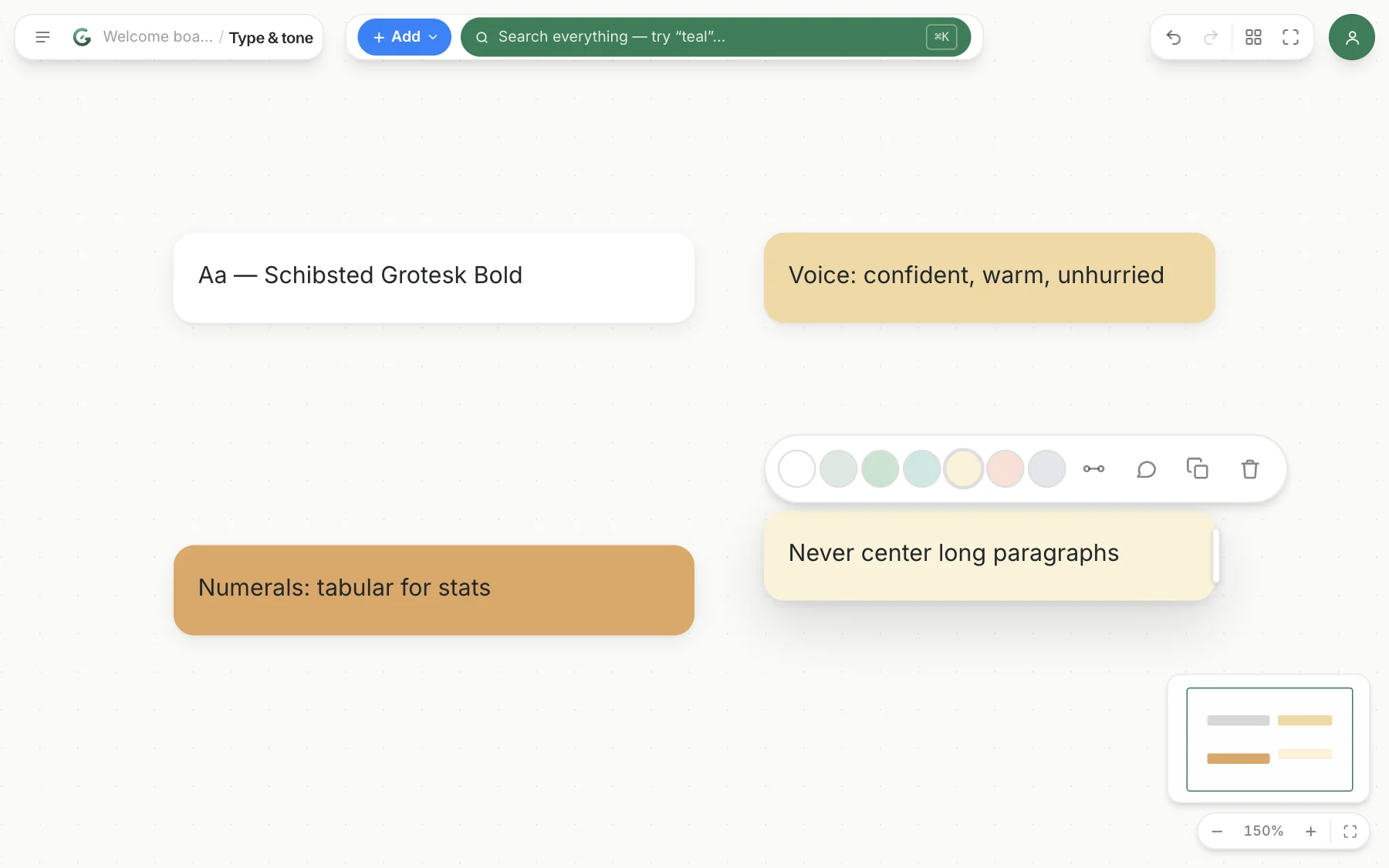 A Gladeboard reference board collecting type specimens and voice notes in warm amber tones
