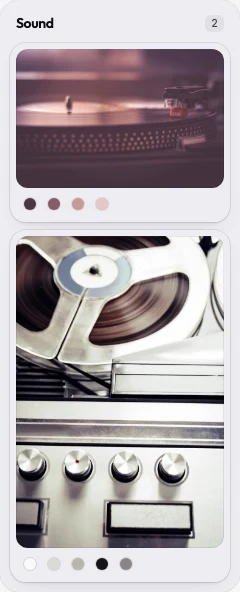 A column card called Sound holding two photographs.